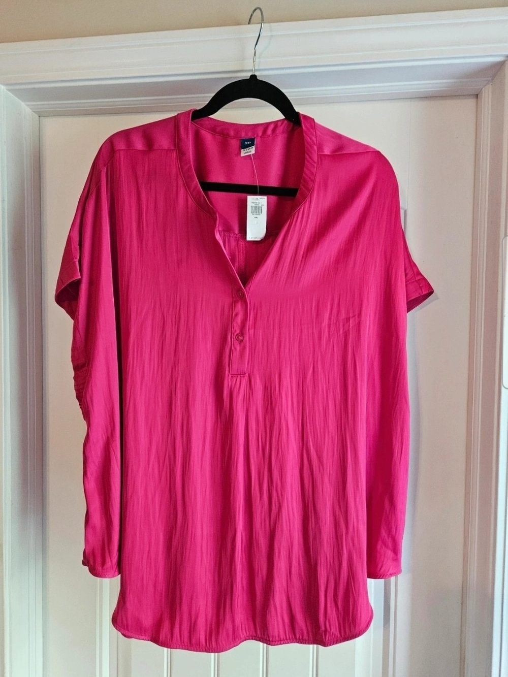 Women's Hot Pink V-Neck Half Button Old Navy Blouse